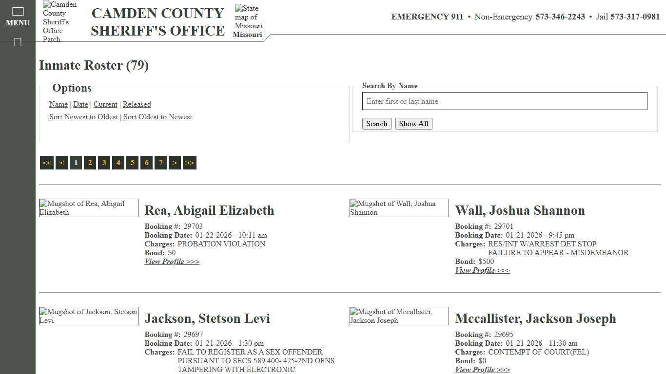 Inmate Roster - Current Inmates Booking Date Descending - Camden County Missouri Sheriff's Office